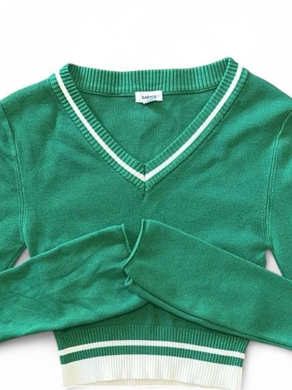 GARAGE Emerald Green V-Neck Cropped Varsity Sweater
